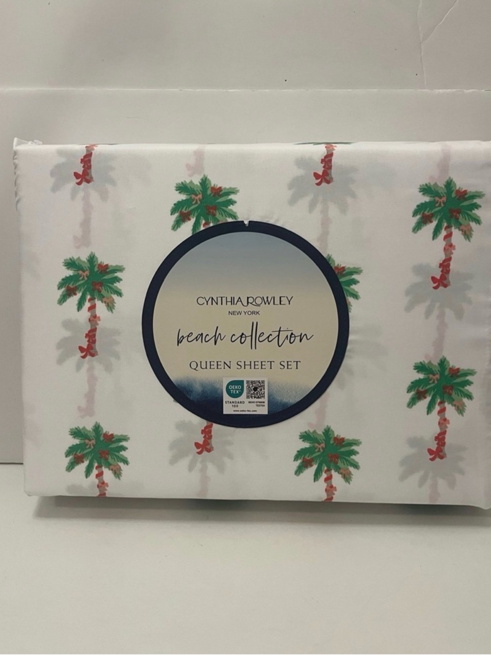 Cynthia Rowley Beach Collection Bows on Palm Trees Queen Size Sheet Set